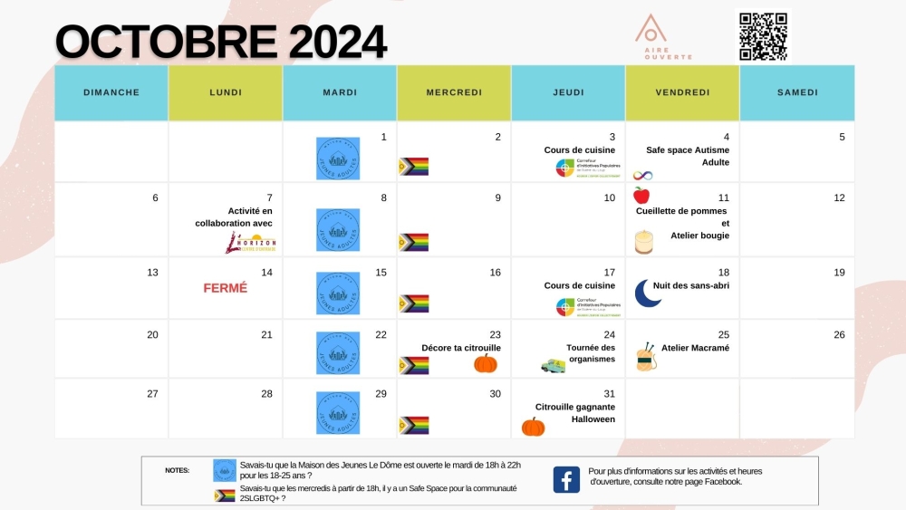 Calendrier Aire ouverte RDL